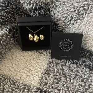 NIC & SYD Gold Tone Droplet Teardrop Earrings and Necklace Set